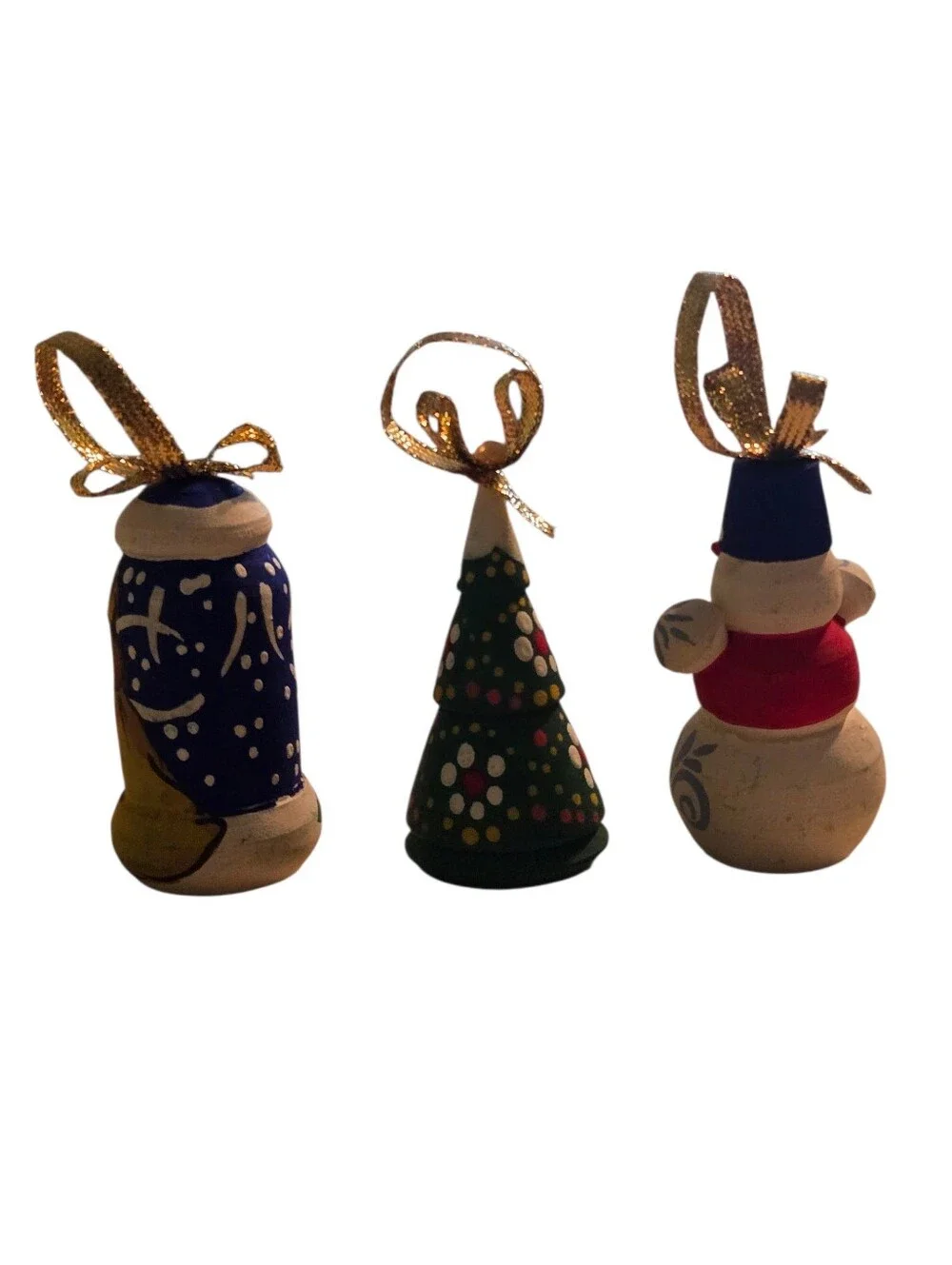 trio traditional Russian folk art handcrafted wooden small ornaments 2.75